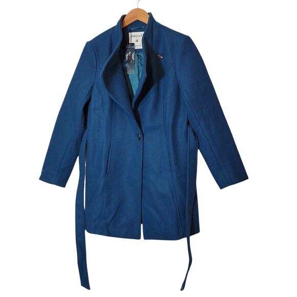Allegra K Turquoise Blue Belted Single Breasted Trench Coat Mid Length S Chic - Picture 6 of 13